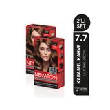Nevaton 2'Lİ SET 7.7 KARAMEL KAHVE Kalıcı Krem Saç Boyası Seti (4 boya + 4 oksidan)