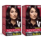 Nevaton Koyu Kestane Krem Saç Boyası 2'li Set Amonyaklı Kadınlar İçin Uzun Süre Kalıcı Renk