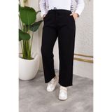 Nevayla Moda Beli Lastikli Keten Pantolon - Siyah / A0104