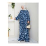 Nevayla Moda Desenli Önü Büzgülü Viskon Elbise - Mavi / E0131