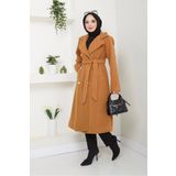Nevayla Moda Kadın Polar Kaşe Uzun Kaban / M0107 - Camel
