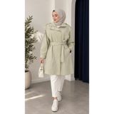 Nevayla Moda Kuşaklı Fermuarlı Mevsimlik Trençkot - Açık Yeşil / M0116 - 42