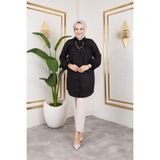 Nevayla Moda Önü Büzgülü Bilek Lastikli Tunik - Siyah / Ü104 - 46