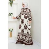 Nevayla Moda Renkli Desenli Viskon Elbise - Kahverengi / E0122 - 40 - 42