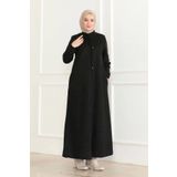 Nevayla Moda SÜET Kumaş SALAŞ KESİM Ferace / Siyah - F0504