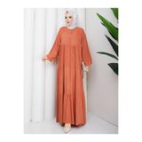 Nevayla Moda Yarım Düğmeli Viskon Kat Katlı Salaş Elbise - Turuncu / E0134