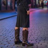 NE&VE SHOES Acı Kahve Taneli Deri İçten Yarım Fermuarlı Orta Topuklu Kadın Western Bot