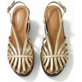 Ne&Ve Shoes Altın Deri Biye Kadın Takunya Sandalet - Gold