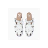 NE&VE SHOES Beyaz Mat Deri Pim Detaylı ve Tokalı Kadın Kare Burun Sabo Terlik