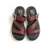 Ne&Ve Shoes Bordo Hakiki Deri Pim Detaylı ve Tokalı Kadın Günlük Şık Terlik