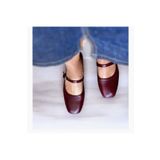 NE&VE SHOES Bordo Hakiki Deri Tokalı Kadın Babet