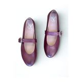 NE&VE SHOES Bordo Karartmalı Hakiki Deri Yuvarlak Burunlu Tokalı Kadın Babet