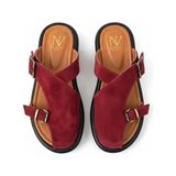 NE&VE SHOES Bordo Süet Hakiki Deri İki Tokalı Kadın Sabo Terlik