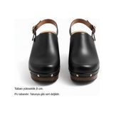 Ne&Ve Shoes Deri Hafif Tabanlı Tokalı Kadın Takunya Sandalet - Siyah