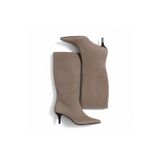 NE&VE SHOES Ekru Süet Hakiki Deri Körüklü Kadın Sivri Burun Çizme
