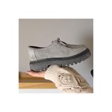 NE&VE SHOES Gri Süet Hakiki Deri Bağcıklı Kalın Desenli Tabanlı Kadın Günlük Casual Ayakkabı