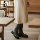 NE&VE SHOES Haki Mat Deri Tokalı Kadın Çizme