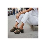 NE&VE SHOES Haki Süet Hakiki Deri Hafif Tabanlı Kadın Takunya Terlik
