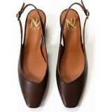 Ne&Ve Shoes Kahve Deri Kadın Kalın Topuklu Ayakkabı - Kahverengi Deri