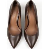 Ne&Ve Shoes Kahve Deri Kalın Topuklu Kadın Topuklu Ayakkabı - Kahverengi Deri