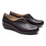 Ne&Ve Shoes Kahve Deri Ortopedik Biyeli Lastik Detaylı Kadın Klasik Anne Ayakkabısı