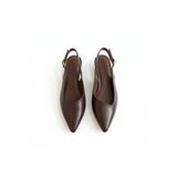 NE&VE SHOES Kahve Deri Sivri Burun Tokalı Kadın Babet