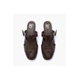 NE&VE SHOES Kahve Deri Tokalı Kadın Kare Burun Sabo Terlik