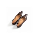 NE&VE SHOES Kahve Hakiki Deri Örgü Detaylı Kadın Sivri Burun Şık ve Rahat Babet