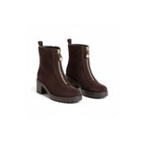 NE&VE SHOES Kahve Kadife Önden Metal Fermuarlı Kadın Kalın Topuklu Bot