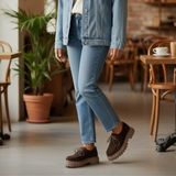 NE&VE SHOES Kahve Süet Hakiki Deri Bağcıklı Kalın Desenli Tabanlı Kadın Günlük Casual Ayakkabı