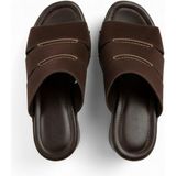 NE&VE SHOES Kahve Süet Hakiki Deri Hafif Tabanlı Dikiş Detaylı Kadın Takunya Terlik