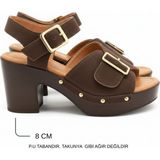 Ne&Ve Shoes Kahve Süet Hakiki Deri Hafif Tabanlı Tokalı Kadın Takunya Terlik