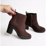 NE&VE SHOES Kahve Süet Hakiki Deri Lastik Detaylı Kadın İçten Fermuarlı Bot