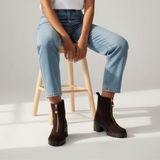 NE&VE SHOES Kahve Süet Hakiki Deri Önden Metal Fermuarlı Kadın Kalın Topuklu Bot