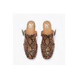 NE&VE SHOES Kahve Yılan Deri Tokalı Kadın Kare Burun Sabo Terlik