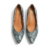 NE&VE SHOES Mavi Deri Yılan Baskı Sivri Burun Şık Ve Rahat Günlük Babet