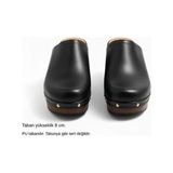 NE&VE SHOES Siyah Deri Hafif Tabanlı Kadın Takunya Terlik