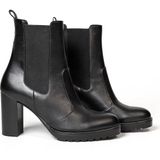 NE&VE SHOES Siyah Deri İki Yandan Lastikli Kadın Kalın Topuklu Chelsea Bot