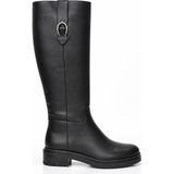 Ne&Ve Shoes Siyah Deri Tokalı Lastik Detaylı Kadın Içten Fermuarlı Çizme