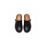 NE&VE SHOES Siyah Hakiki Deri İğne Zamba Detaylı Tokalı Kadın Sabo Terlik