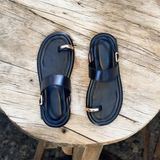 Ne&Ve Shoes Siyah Hakiki Deri Kadın Parmak Arası Sandalet Düz Tasarım Özellikleri ile