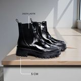 Ne&Ve Shoes Siyah Hakiki Deri Rugan Garni Detaylı Kadın Bot