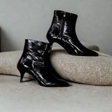 NE&VE SHOES Siyah Kırışık Rugan Sivri Burun Kadın Klasik Bot