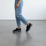 NE&VE SHOES Siyah Süet Hakiki Deri Bağcıklı Kalın Desenli Tabanlı Kadın Günlük Casual Ayakkabı