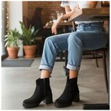 Ne&Ve Shoes Siyah Süet Hakiki Deri Fermuarlı Kadın Kalın Topuklu Bot