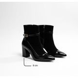 Ne&Ve Shoes Siyah Süet Hakiki Deri Rugan Garnili Kadın Sivri Burun Kalın Topuklu Bot