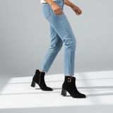 NE&VE SHOES Siyah Süet Hakiki Deri Tokalı Kalın Topuklu Kadın Bot