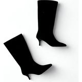 NE&VE SHOES Siyah Süet Kadın Çizme Sivri Burun Stiletto Topuklu Hakiki Deri