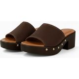 Ne&Ve Shoes Süet Hakiki Deri Hafif Tabanlı Iğne Zımba Detaylı Kadın Takunya Terlik - Kahve