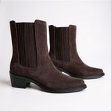 Ne&Ve Shoes Süet Hakiki Deri Iki Yandan Lastikli Kadın Western Bot - Kahve